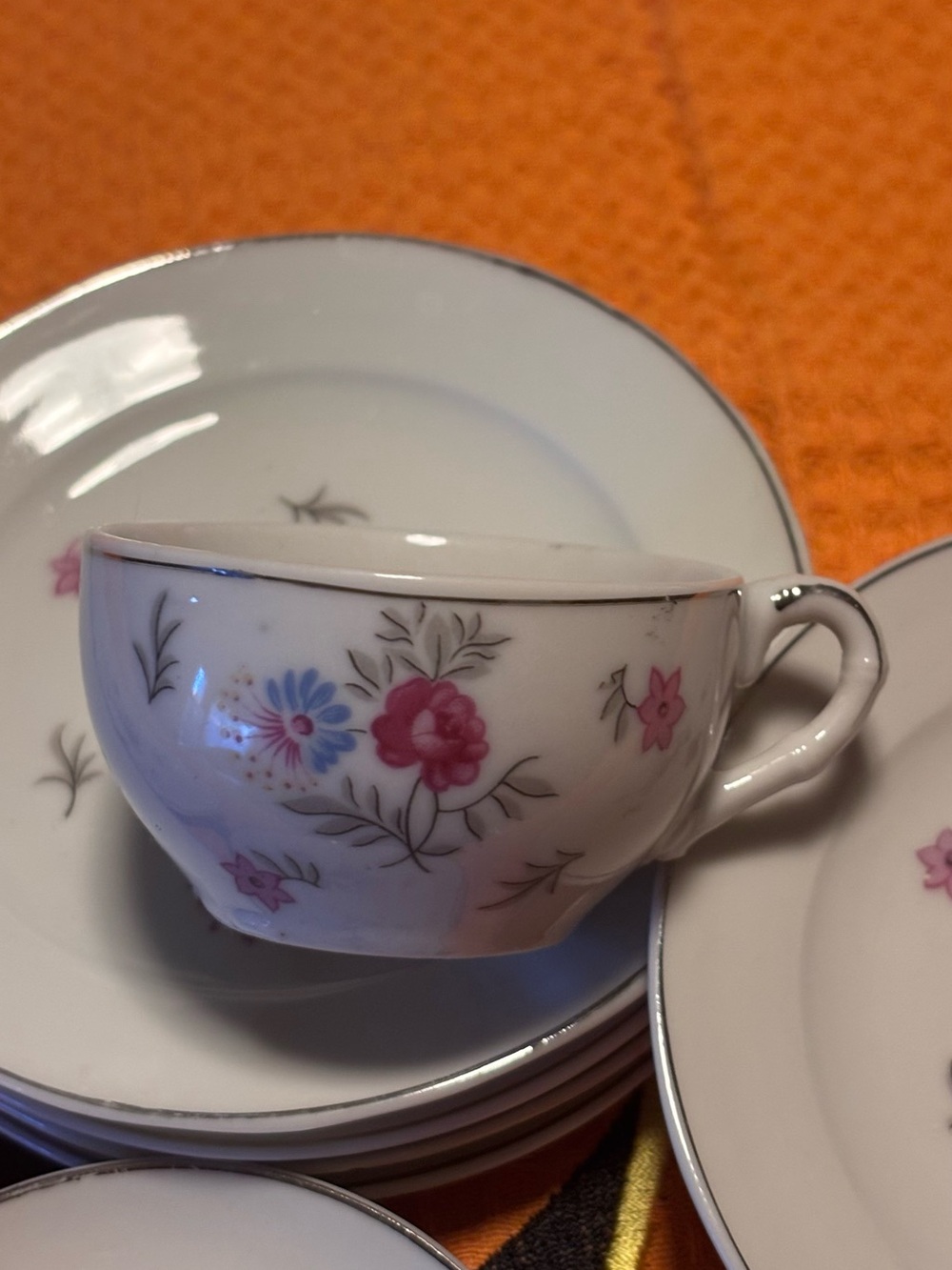 Mini Floral Cream and Pink Tea Plate and Cup Set - Picture 7 of 10